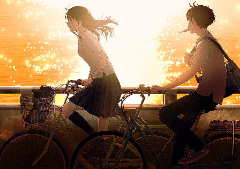 Anime Couple Biking Night Sky Scenery 4K Wallpaper iPhone HD Phone #3990f