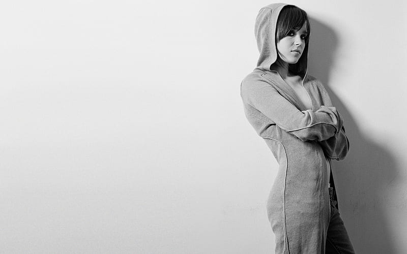 Ellen Page, pretty, overalls, gray, HD wallpaper