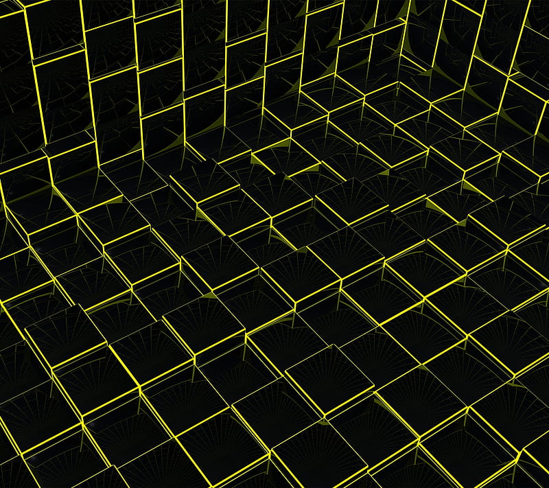 Wire Cube, 3d, black, box, wireframe, yellow, HD wallpaper