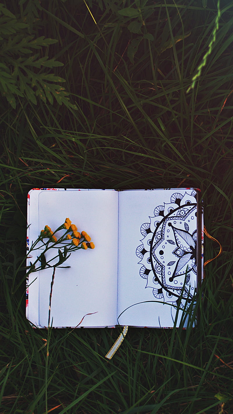 notepad , patterns, flowers, grass, HD phone wallpaper