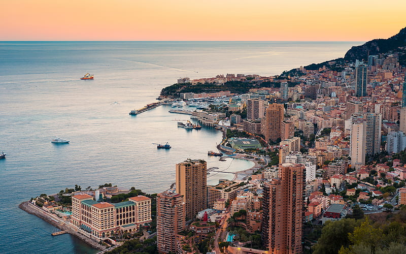 Monte Carlo, morning, sunrise, Monte Carlo cityscape, Mediterranean sea, Monaco, HD wallpaper