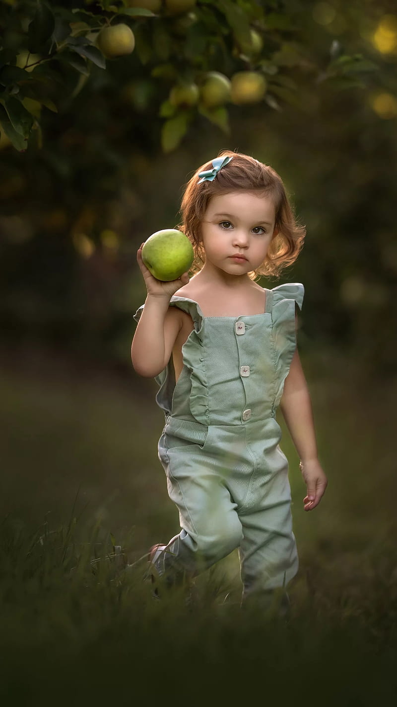 Cute baby, apple, beautiful, baby girl