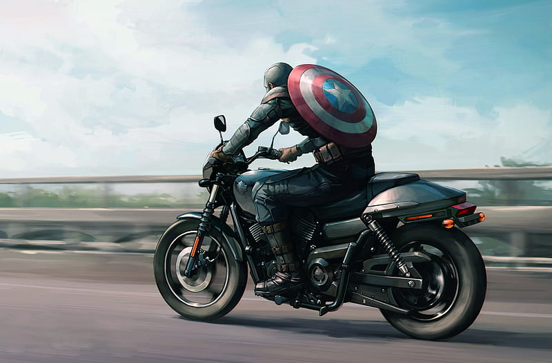 Captain America On Harley Davidson Motorcycle Artwork, captain-america, superheroes, artist, artwork, digital-art, harley-davidson, artstation, HD wallpaper