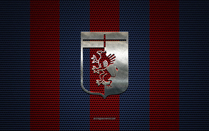 Genoa CFC logo, Italian football club, metal emblem, blue-red metal mesh background, Genoa CFC, Serie A, Genoa, Italy, football, HD wallpaper