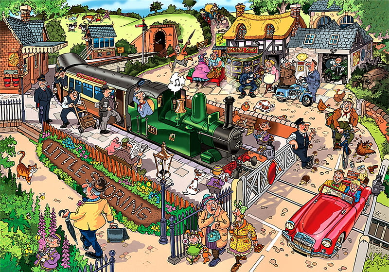Commuting, railroad, art, locomotive, bonito, illustration, artwork, train, engine, painting, wide screen, tracks, HD wallpaper
