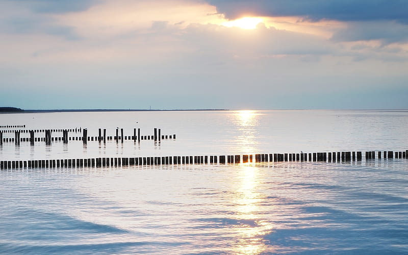 Baltic Sea at Sunset, sun, water, sunset, sea, Baltic, HD wallpaper