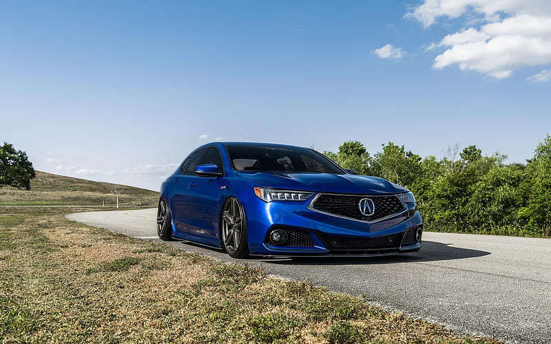 Acura TLX, road, 2018 cars, tuning, Vossen Wheels, HF-1, blue TLX, Acura, HD wallpaper