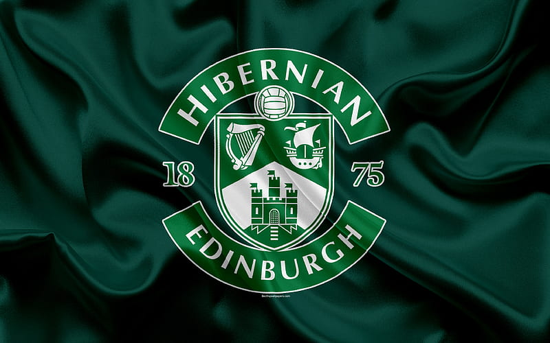 Hibernian FC Scottish Football Club, logo, Hibernian emblem, Scottish Premiership, football, Edinburgh, Scotland, UK, silk flag, Scottish Football Championship, HD wallpaper