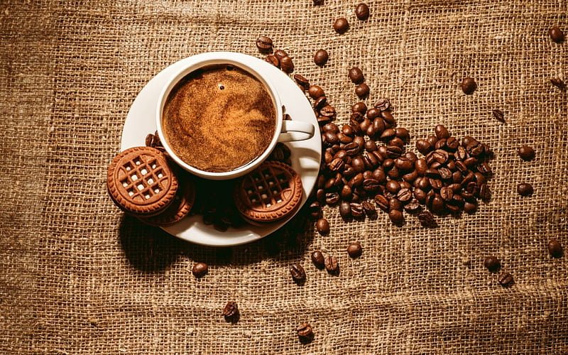 Coffee, pattern, grain, saucer, foam, cup, HD wallpaper