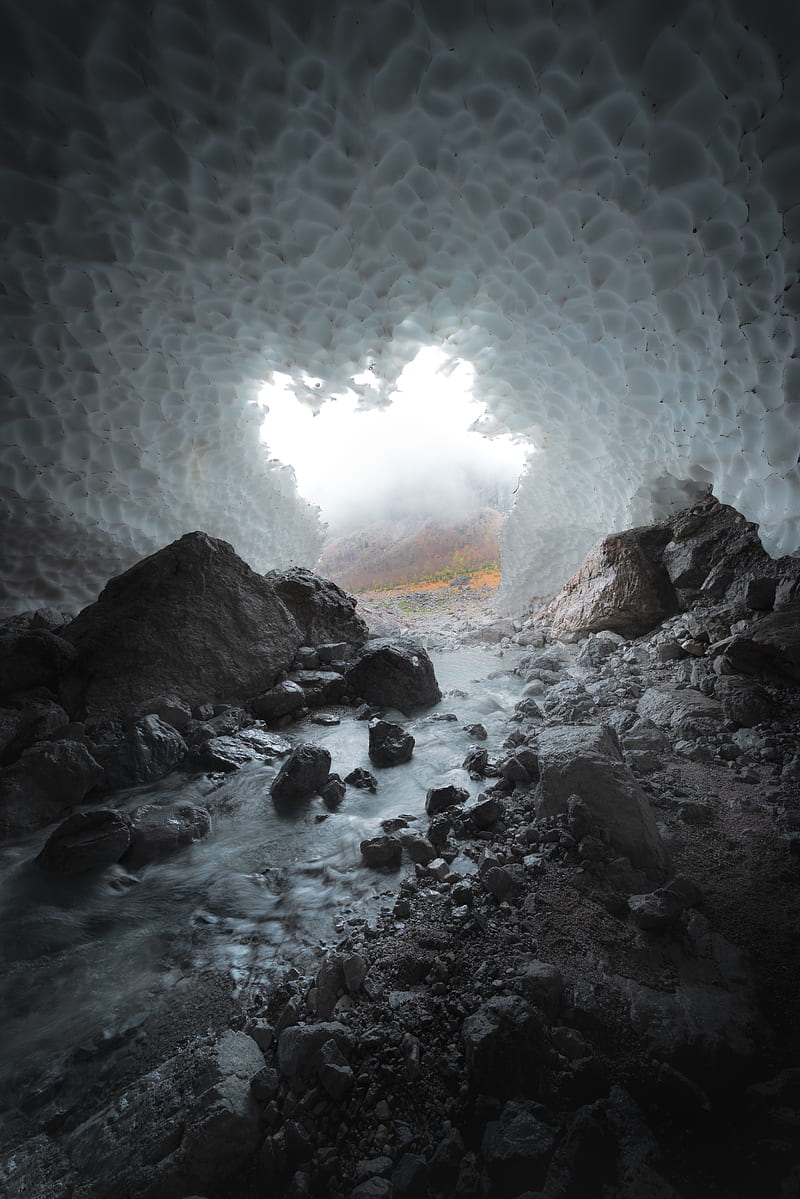 cave, stones, ice, stream, frozen, HD phone wallpaper