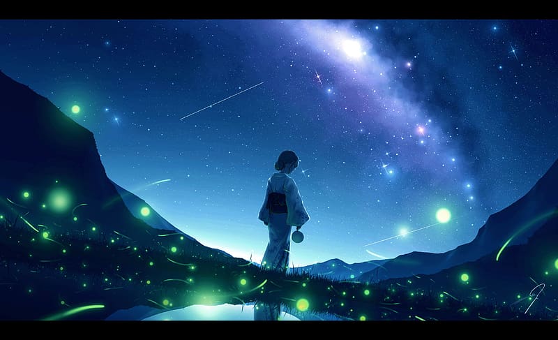 Anime, Night, Starry Sky, Girl, Firefly, HD wallpaper | Peakpx