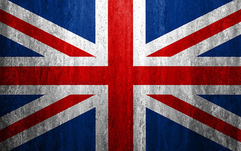 Flag of United Kingdom stone background, grunge flag, Europe, UK flag, grunge art, national symbols, United Kingdom, stone texture, Flag of Great Britain, HD wallpaper