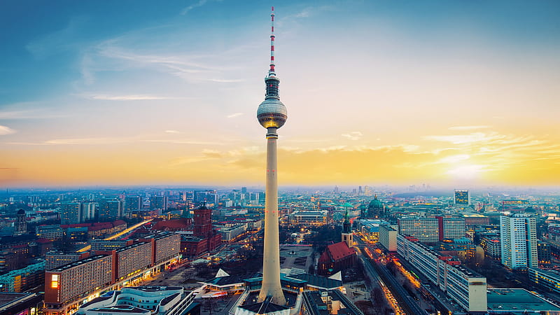 Berlin Berlin TV Tower, sunset, buildings, Germany, HD wallpaper