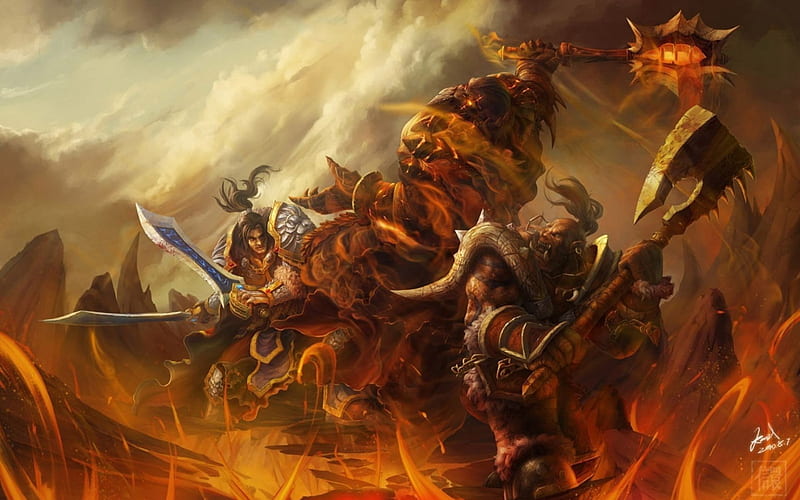 World of Warcraft, fantasy, battle, orange, game, wow, HD wallpaper