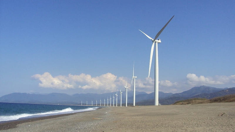 Wind Turbines in Philippines, sky, sea, wind turbines, Philippines, HD wallpaper
