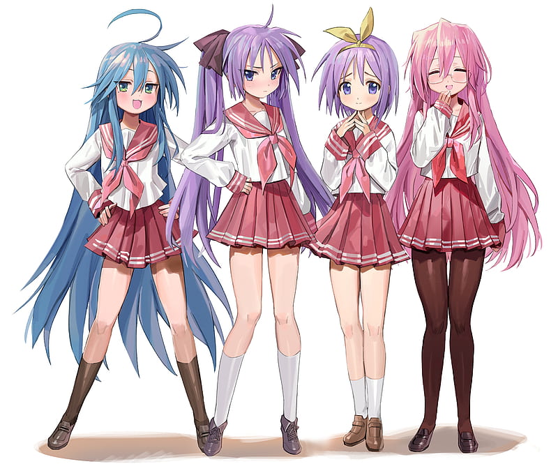 Anime, Lucky Star, Girl, Kagami Hiiragi, Konata Izumi, Miyuki Takara, School Uniform, Tsukasa Hiiragi, HD wallpaper