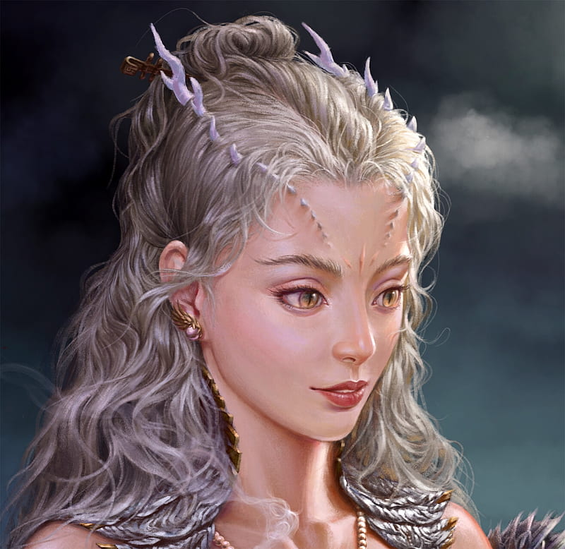 Daenerys, girl, daenerys targaryen, face, chalky nan, mother of pearls, art, frumusete, luminos, game of thrones, fantasy, portrait, HD wallpaper