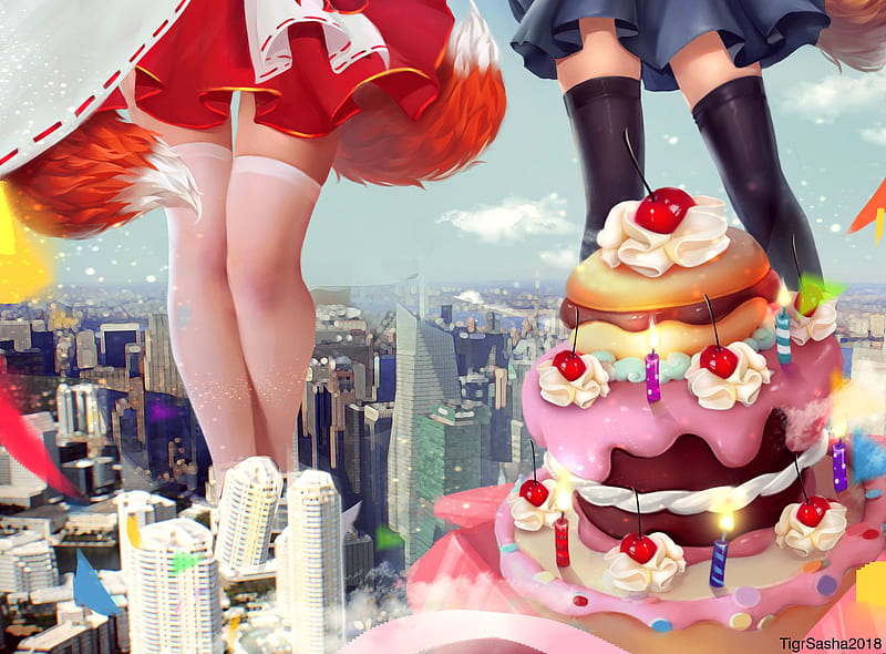 Birtay cake, red, cake, fantasy, alexandra cvetkova, party, birtay, pink, cherry, HD wallpaper