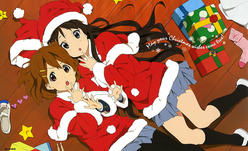 Christmas, k-on, yui, mio, HD wallpaper