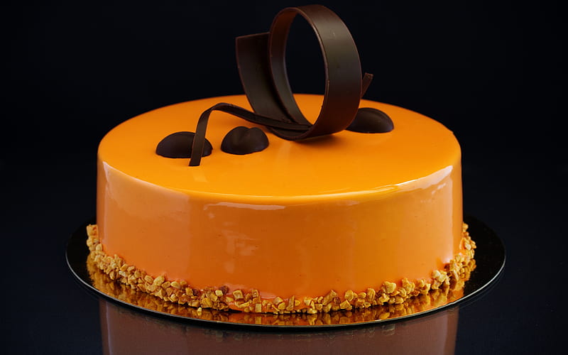 Cake, tort, orange, food, chocolate, black, sweet, dessert, HD wallpaper