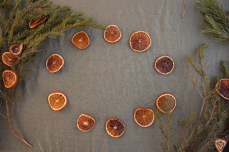 Sliced Orange Fruits on Gray Textile, HD wallpaper