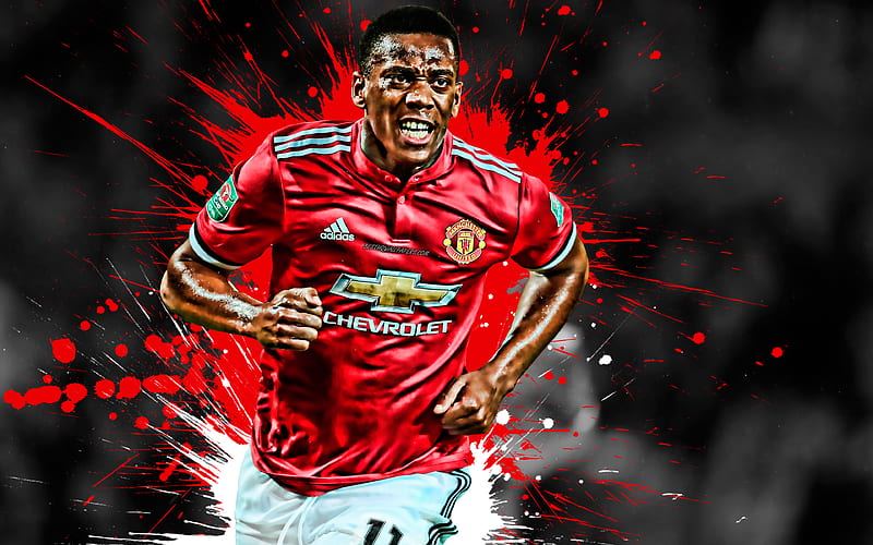Anthony Martial, Manchester United FC, French football player, striker, 11th number, creative art, goal, Premier League, England, Martial, HD wallpaper