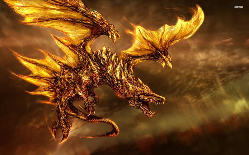 Golden Dragon, fantasy, dragon, abstract, golden, HD wallpaper