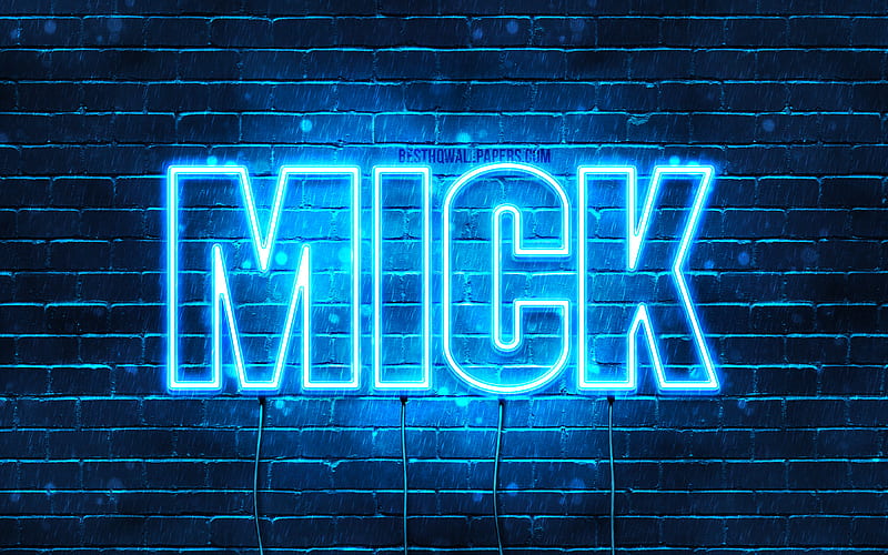 Mick with names, Mick name, blue neon lights, Happy Birtay Mick, popular dutch male names, with Mick name, HD wallpaper
