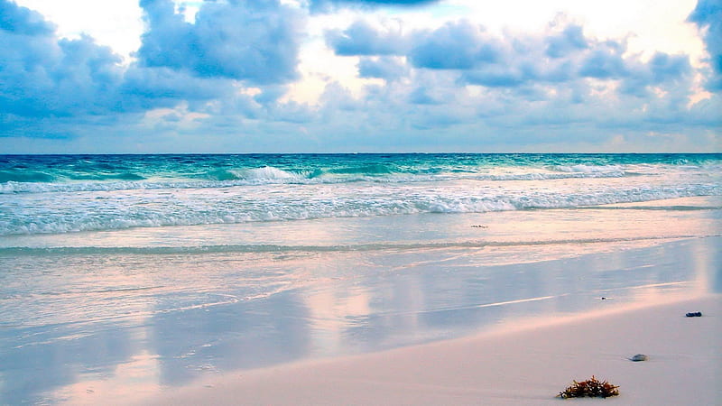 perfect beach scene, beach, waves, clouds, sea, HD wallpaper