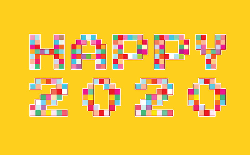 Happy 2020 Year Ultra, Holidays, New Year, Colorful, Yellow, desenho, background, Year, Pixels, newyear, happynewyear, 2020, pixelart, pixeled, pixelated, HD wallpaper