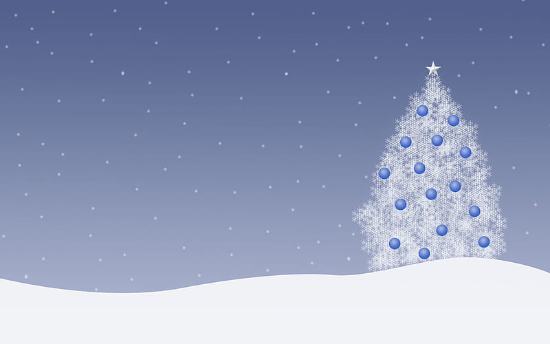 Silent Night: Winter Christmas Tree, christmas, holiday, evergreen, xmas, winter, tree, snowflake, seasonal, snow, season, fir, white, hill, blue, HD wallpaper