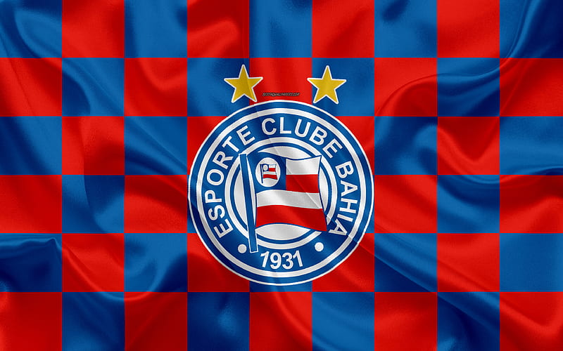 Bahia FC, Esporte Clube Bahia logo, creative art, blue red checkered flag, Brazilian football club, Serie A, emblem, silk texture, Bahia, Brazil, HD wallpaper