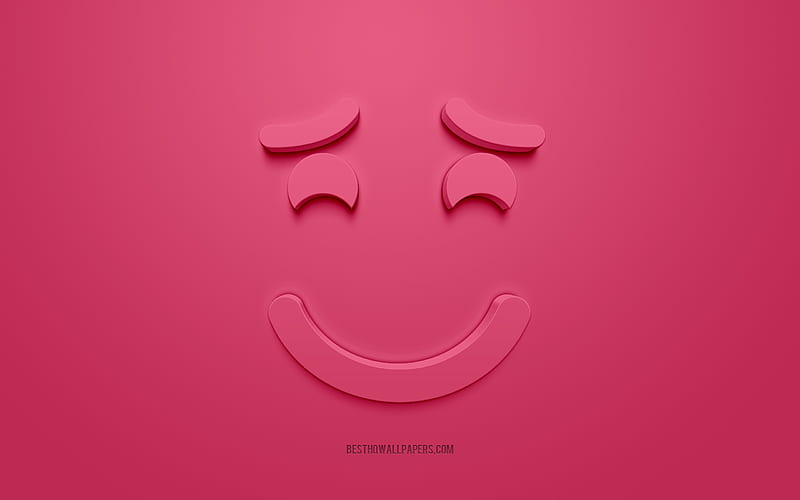 Smiling emoticon with raised eyebrows, 3d smiley, shy concepts, 3d icons, Smilling face 3d icon, pink background, creative 3d art, Emoji emoticons, HD wallpaper