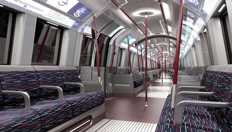 New Underground Train London, brightly lit, double windows, airconditioned, sliding doors, map of the network and line, HD wallpaper