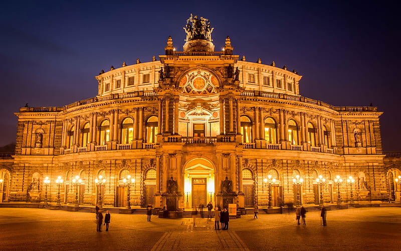 Semper Opera House, night, Dresden, Germany, Europe, HD wallpaper