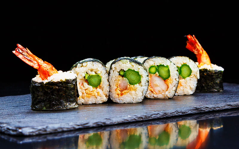 Maki, sushi, asian food, shrimp sushi, fastfood, HD wallpaper