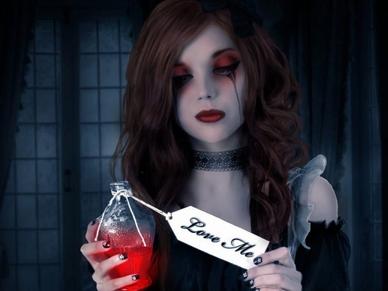 gothic love potion, girl, gothic, dark, love, abstract, HD wallpaper