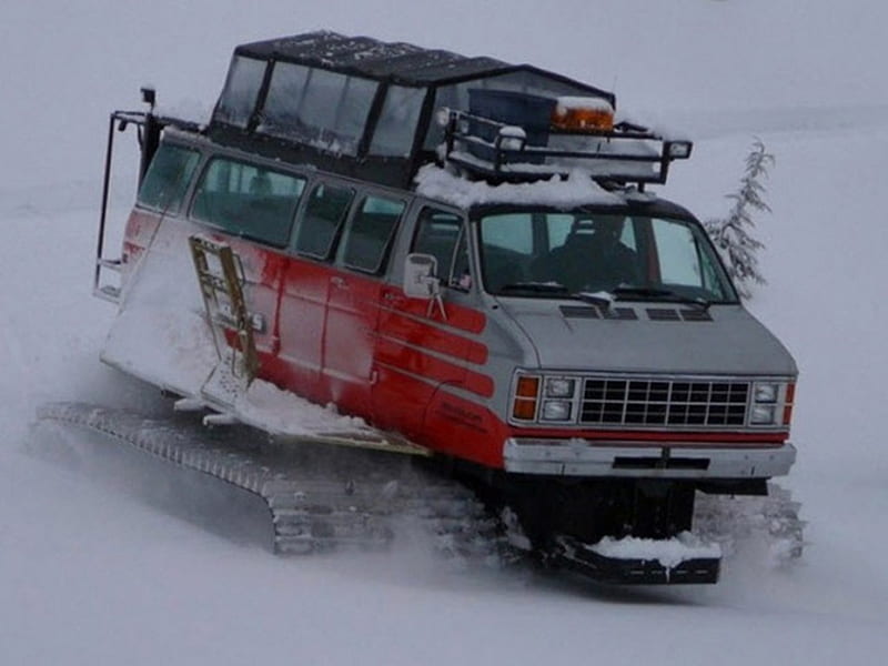 Snow Truck, moving on, camper, tracks, crawler, HD wallpaper