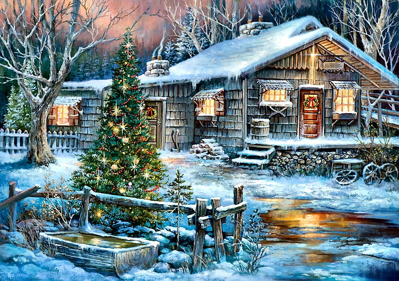 6 Snowy Christmas Log Cabin winter cabin christmas HD wallpaper  Pxfuel