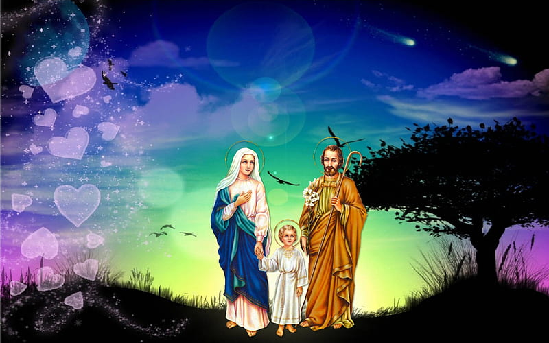 Holy family, christ, family, jesus, joseph, virgin, mary, mother, HD wallpaper