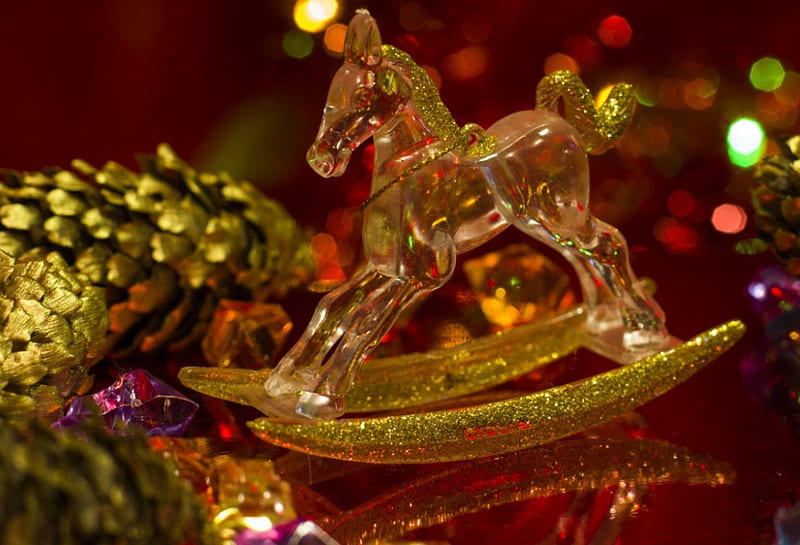 2014 Year of the Horse, ornaments, bokeh, christmas, symbol, sign, new year, horse, HD wallpaper