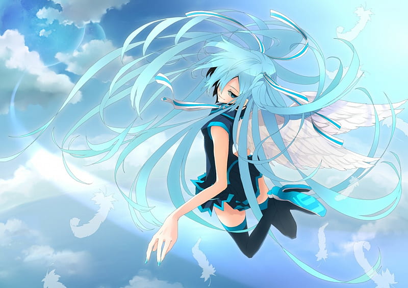 Vocaloid Angel Superstar Float Hatsune Miku Wing Fantasy Anime Feather Hd Wallpaper Peakpx