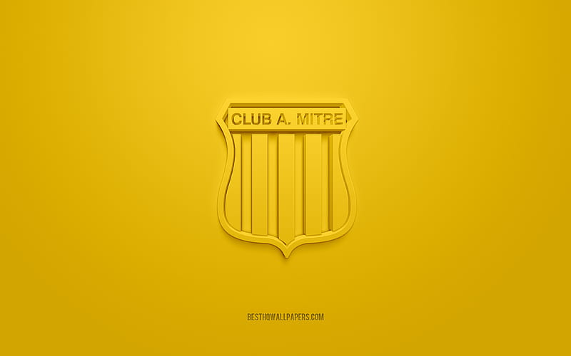 CA Miter, creative 3D logo, yellow background, Argentine football team, Primera B Nacional, Santiago del Estero, Argentina, 3d art, football, CA Miter 3d logo, HD wallpaper