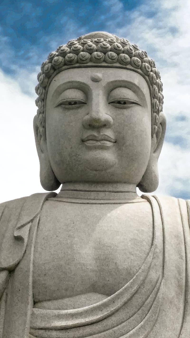 Lord Buddha Face Closeup, lord buddha, face, closeup, clouds, sky, statue, god, HD phone wallpaper