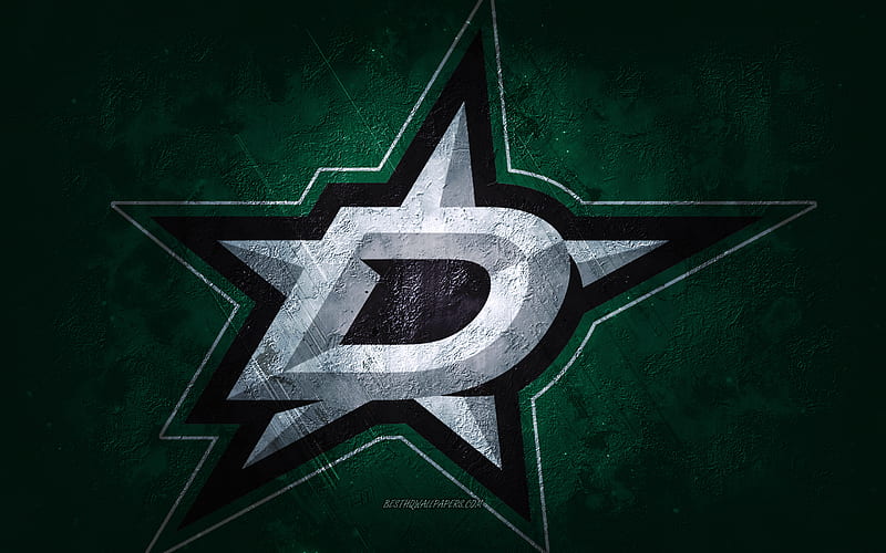 Dallas Stars, American hockey team, green stone background, Dallas Stars logo, grunge art, NHL, hockey, USA, Dallas Stars emblem, HD wallpaper