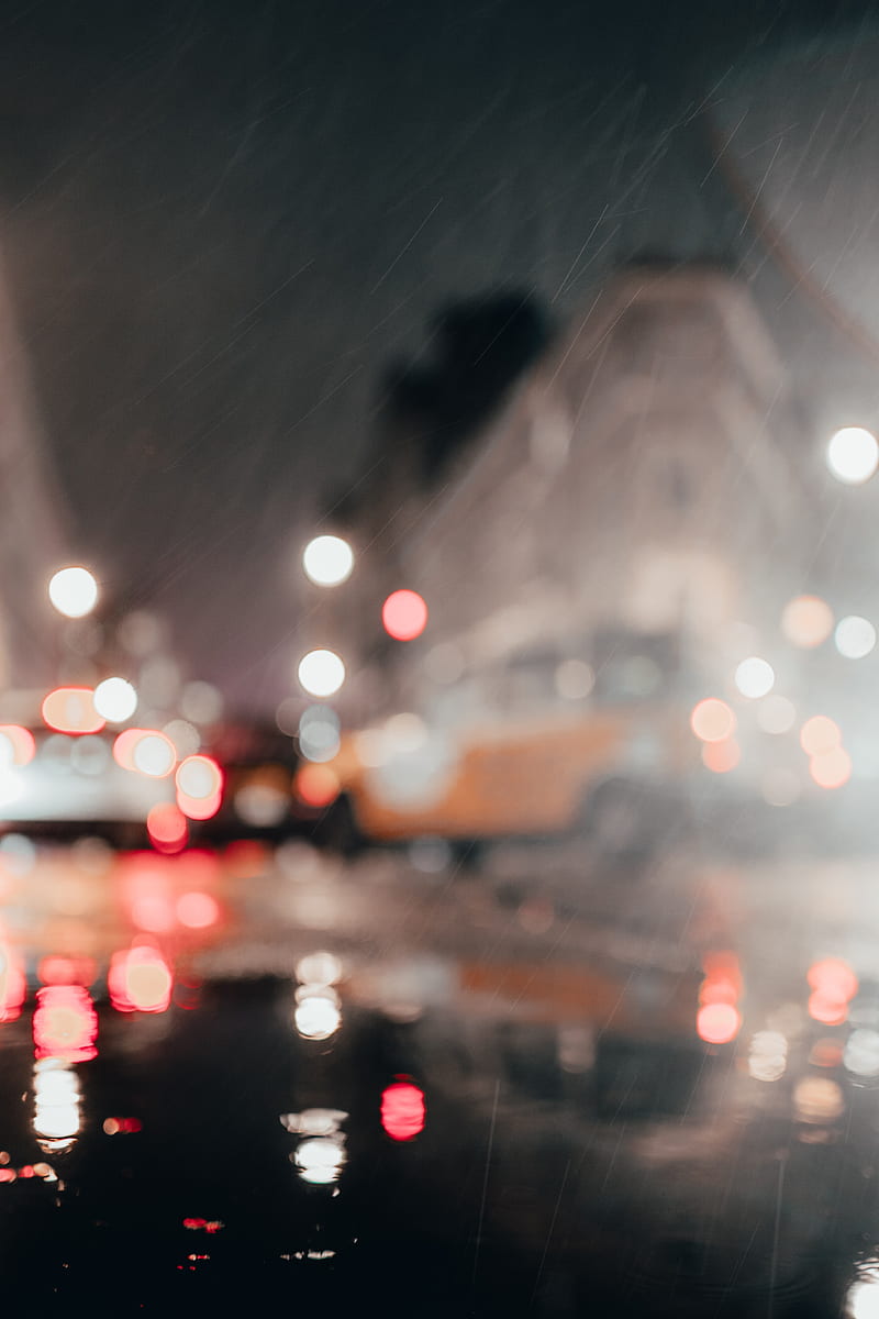 street, rain, blur, lights, bokeh, HD phone wallpaper