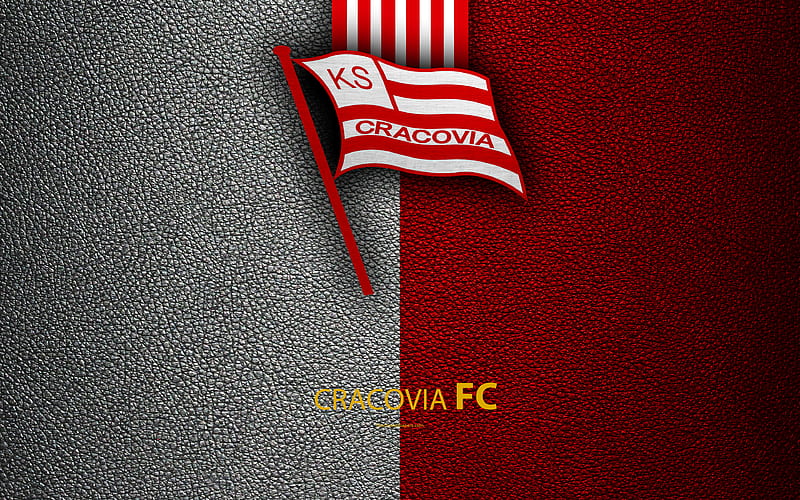 Cracovia FC football, emblem, logo, Polish football club, leather texture, Ekstraklasa, Krakow, Poland, Polish Football Championships, HD wallpaper