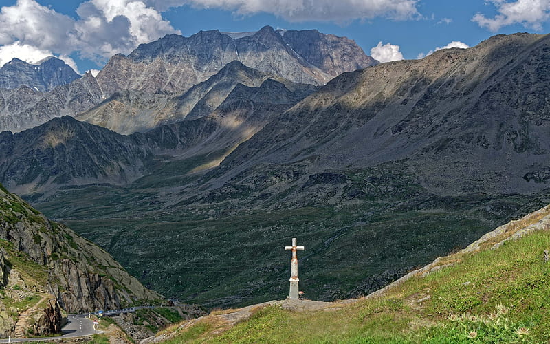 Cross in Alps, Switzerland, Alps, mountains, cross, HD wallpaper