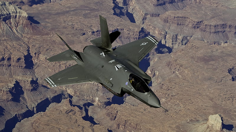 F35 TEST FLIGHT over THE GRAND CANYON, grandcanyon, x35, fighter, recon, f35, military, jet, sky, HD wallpaper
