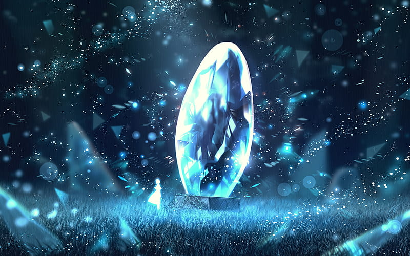 anime landscape, magical object, crystal, anime girl, glowing, Anime, HD wallpaper